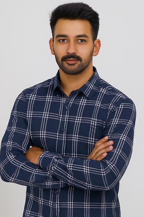 Navy Blue Tartan Checks Shirt