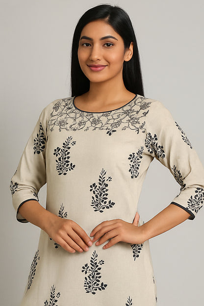Ivory Petal Cotton Kurtha
