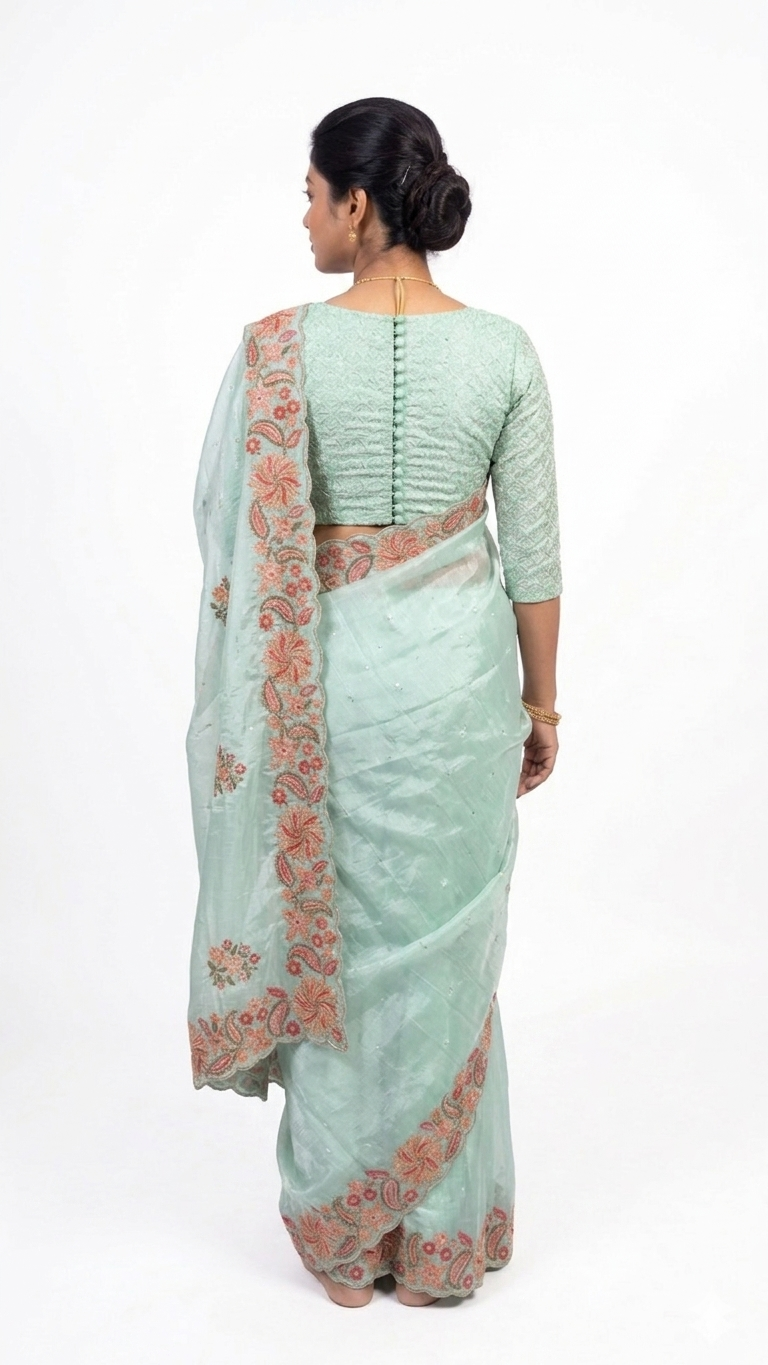 Tissue Organza Silk-Light Green Saree