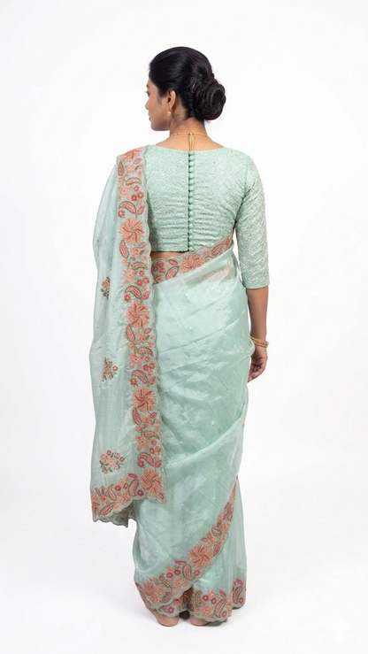 Tissue Organza Silk-Light Green Saree