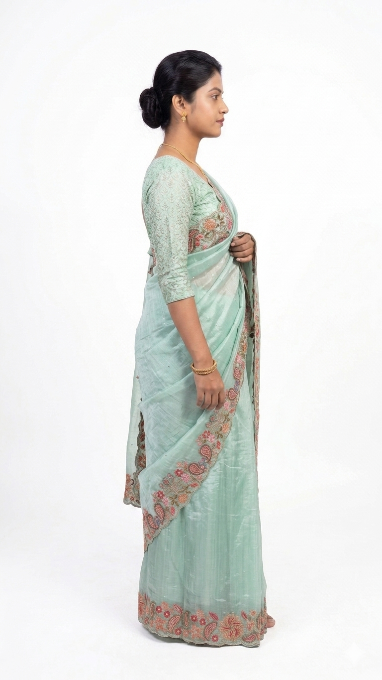 Tissue Organza Silk-Light Green Saree