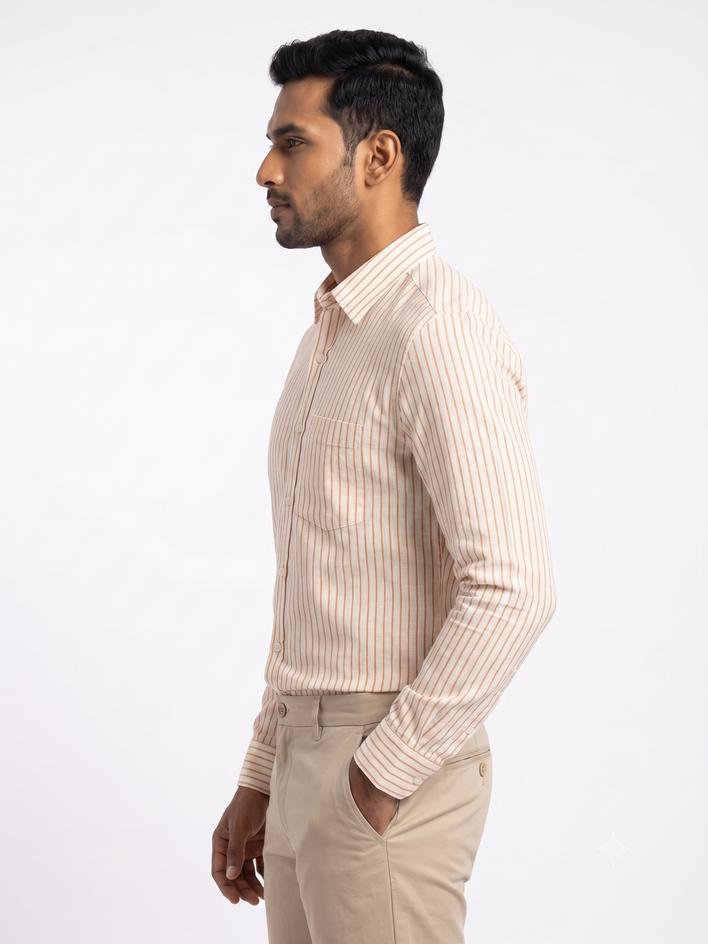 Men's Premium Orange Vertical Striped Linen Cotton Shirt