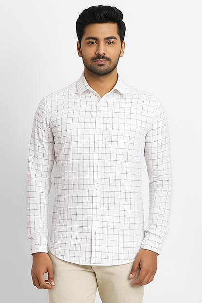 White Grid Check Cotton Shirt