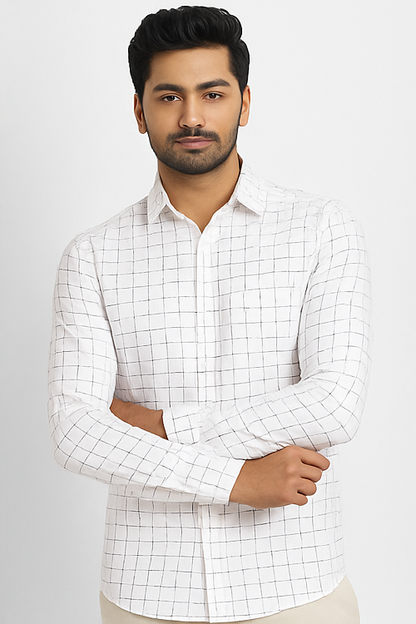 White Grid Check Cotton Shirt