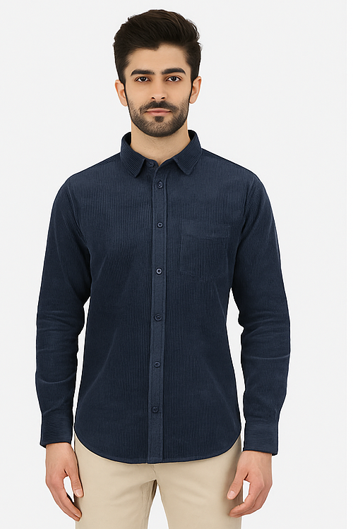 Navy Blue Corduroy Textured Shirt