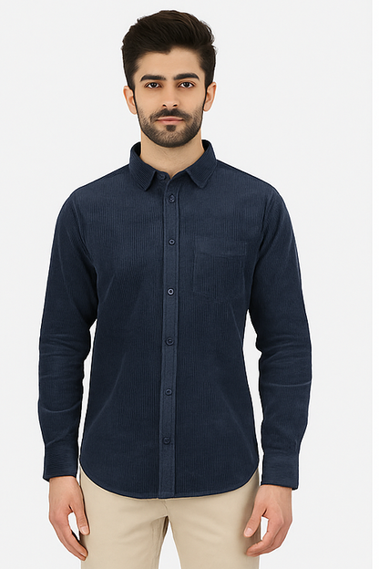 Navy Blue Corduroy Textured Shirt
