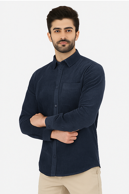 Navy Blue Corduroy Textured Shirt