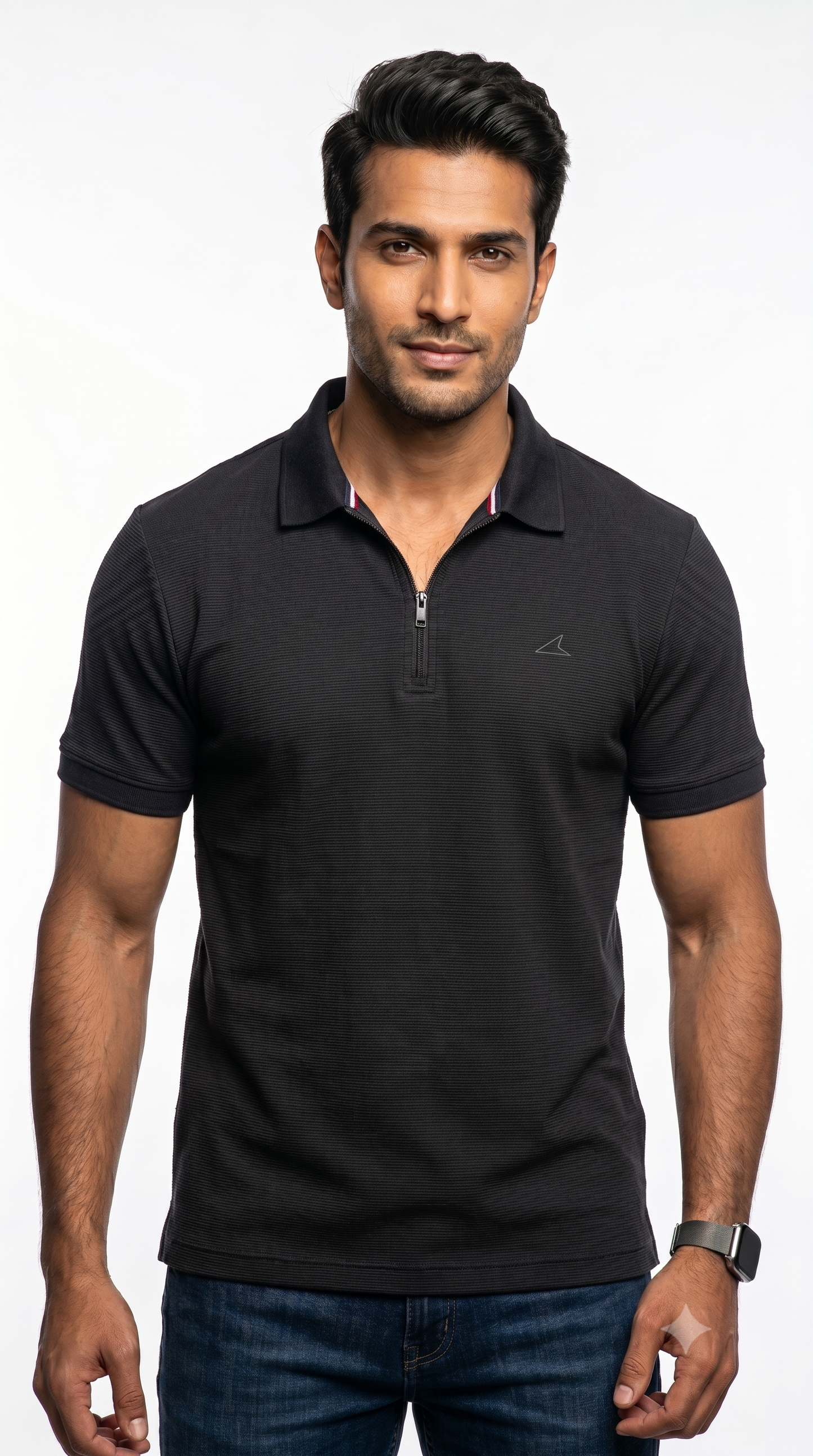 Power Men's Textured Zip Polo T-Shirt – Black