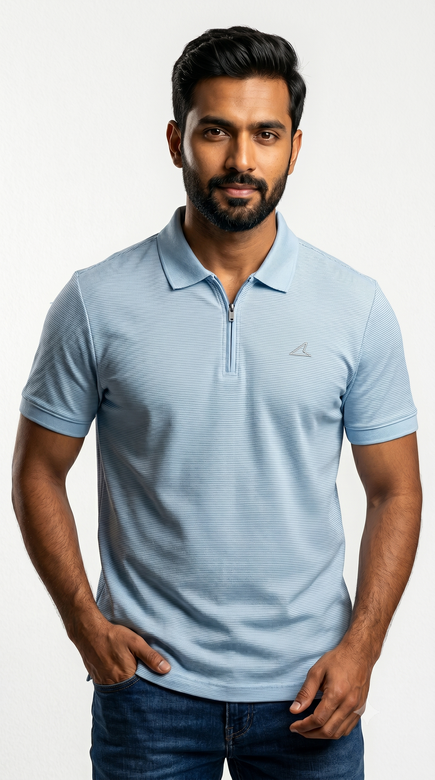 Power Men's Textured Zip Polo T-Shirt – Ice Blue