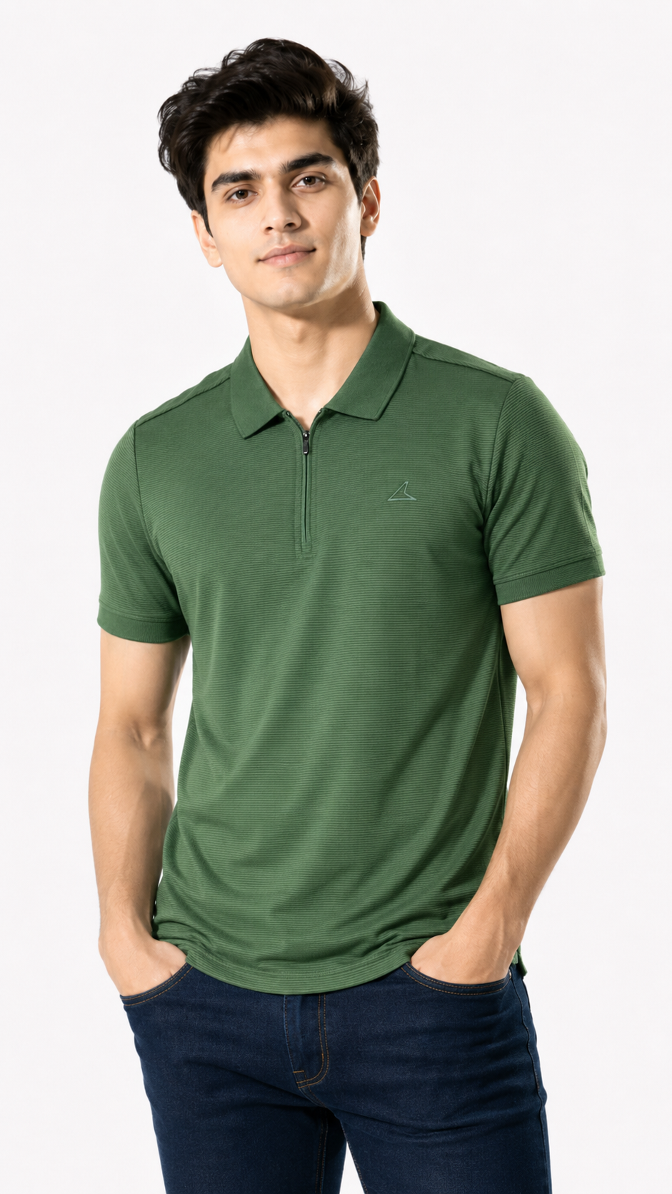 Power Men's Textured Zip Polo T-Shirt – Forest Green