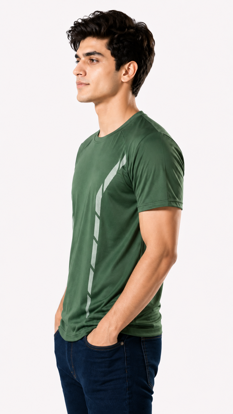 Men's PowerDry White Stripes T-Shirt - Forest Green Color