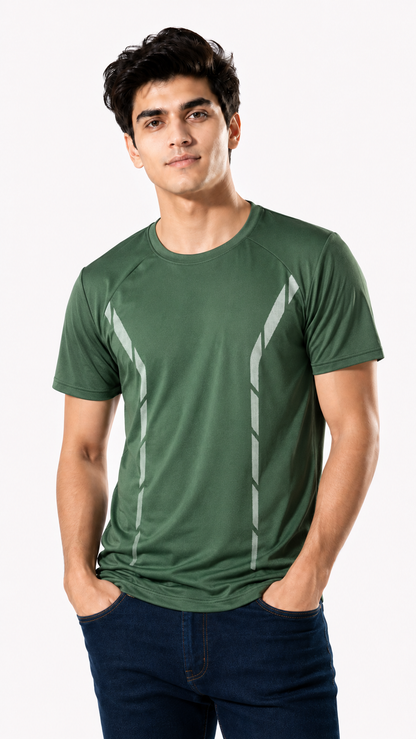 Men's PowerDry White Stripes T-Shirt - Forest Green Color