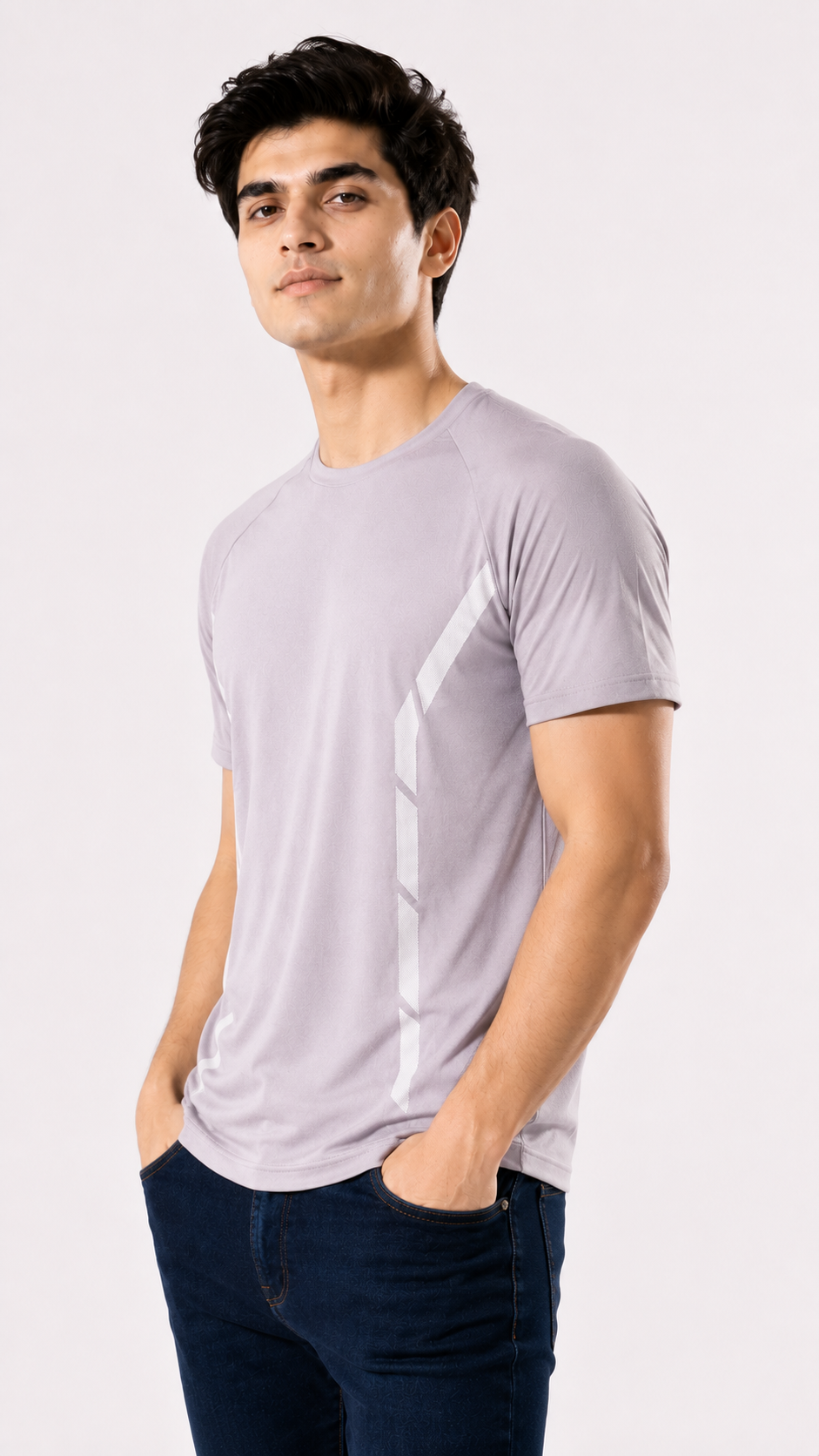 Men's PowerDry White Stripes T-Shirt - Lavender Mist Color