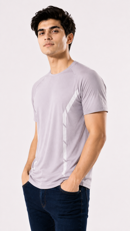 Men's PowerDry White Stripes T-Shirt - Lavender Mist Color
