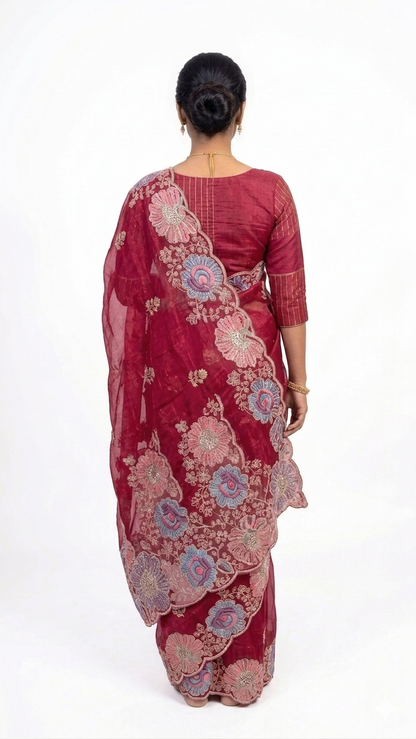 Soft Organza-Red Saree