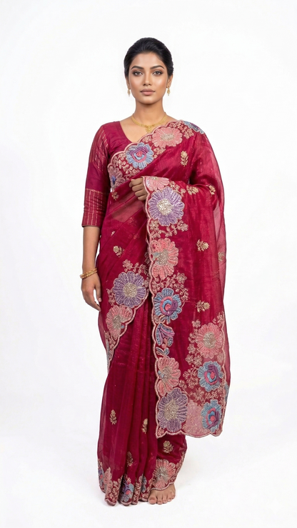 Soft Organza-Red Saree