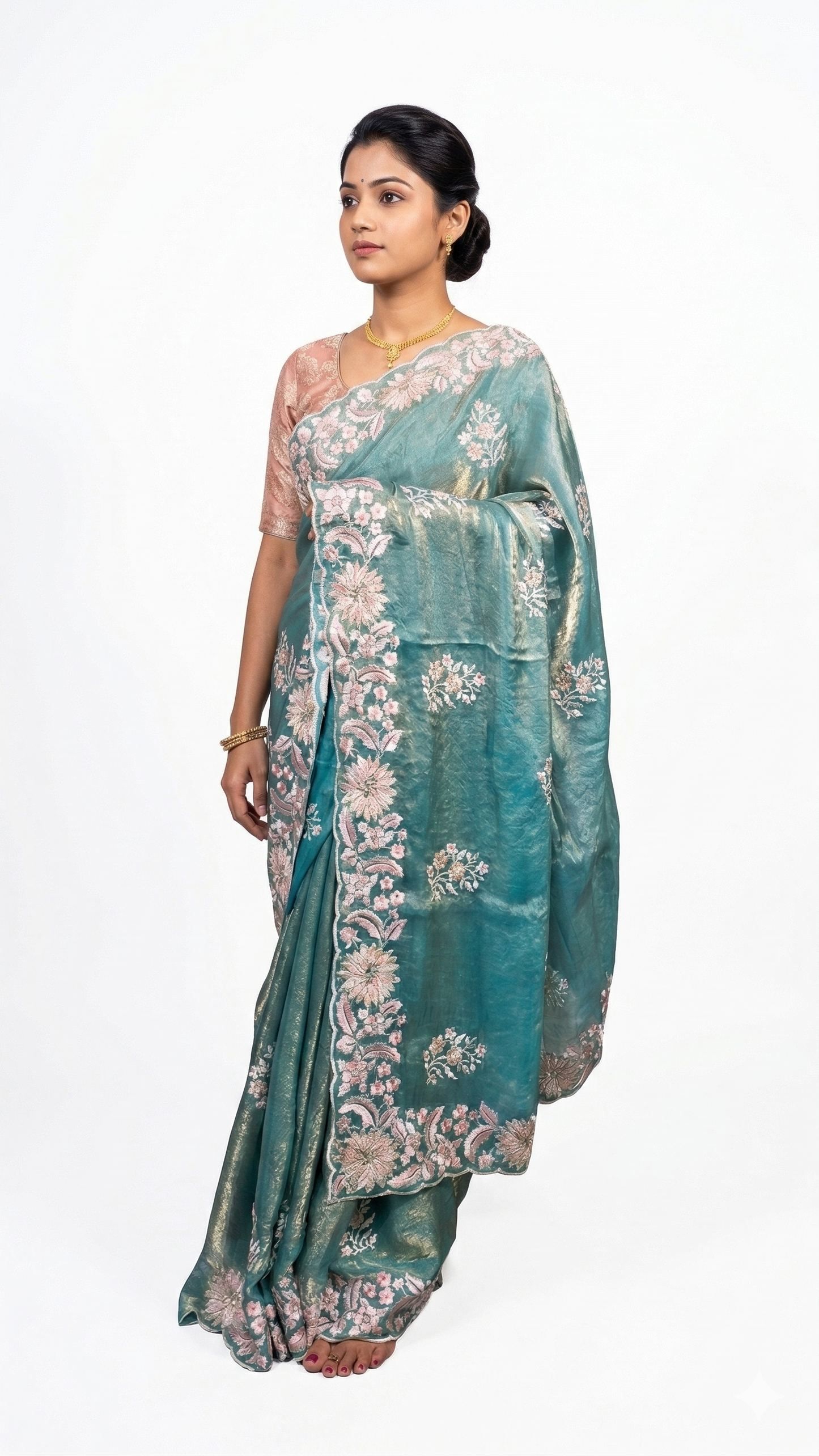 Tissue Organza Silk-Sea Green Saree