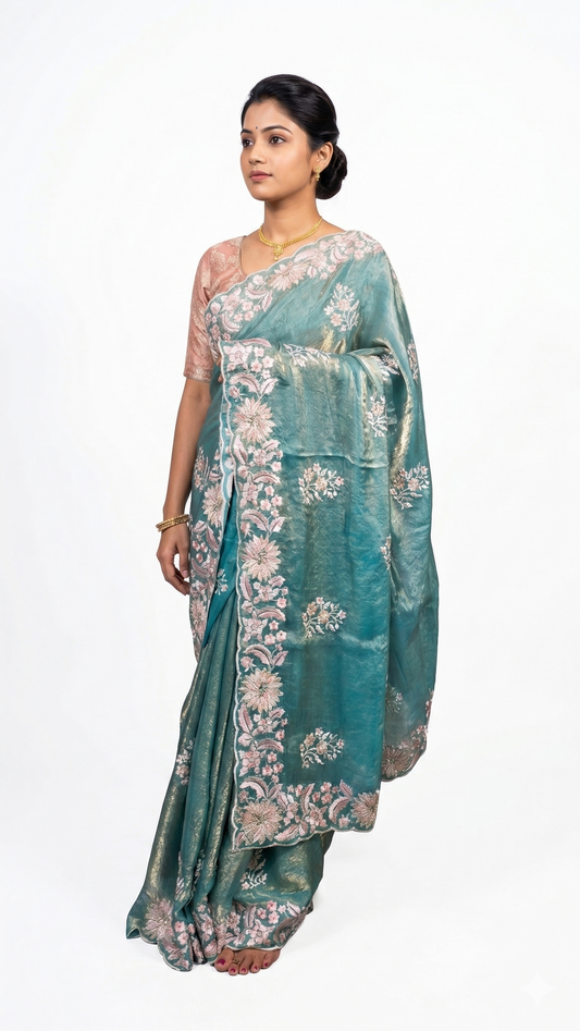 Soft Organza-Sea Green Saree