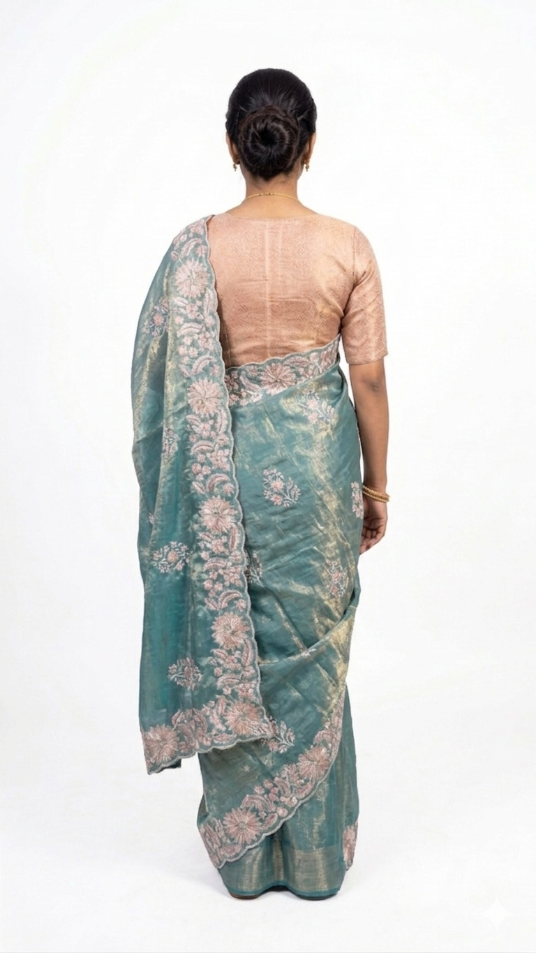 Tissue Organza Silk-Sea Green Saree