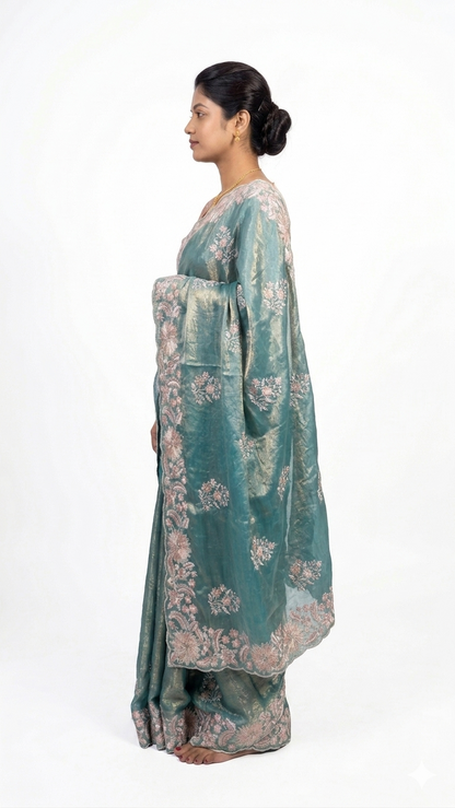 Tissue Organza Silk-Sea Green Saree