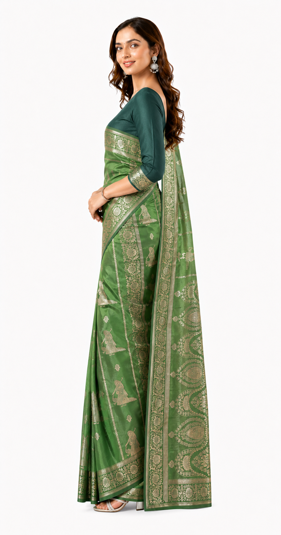 Raw Silk-Green-Gold(Dark Emerald Green)