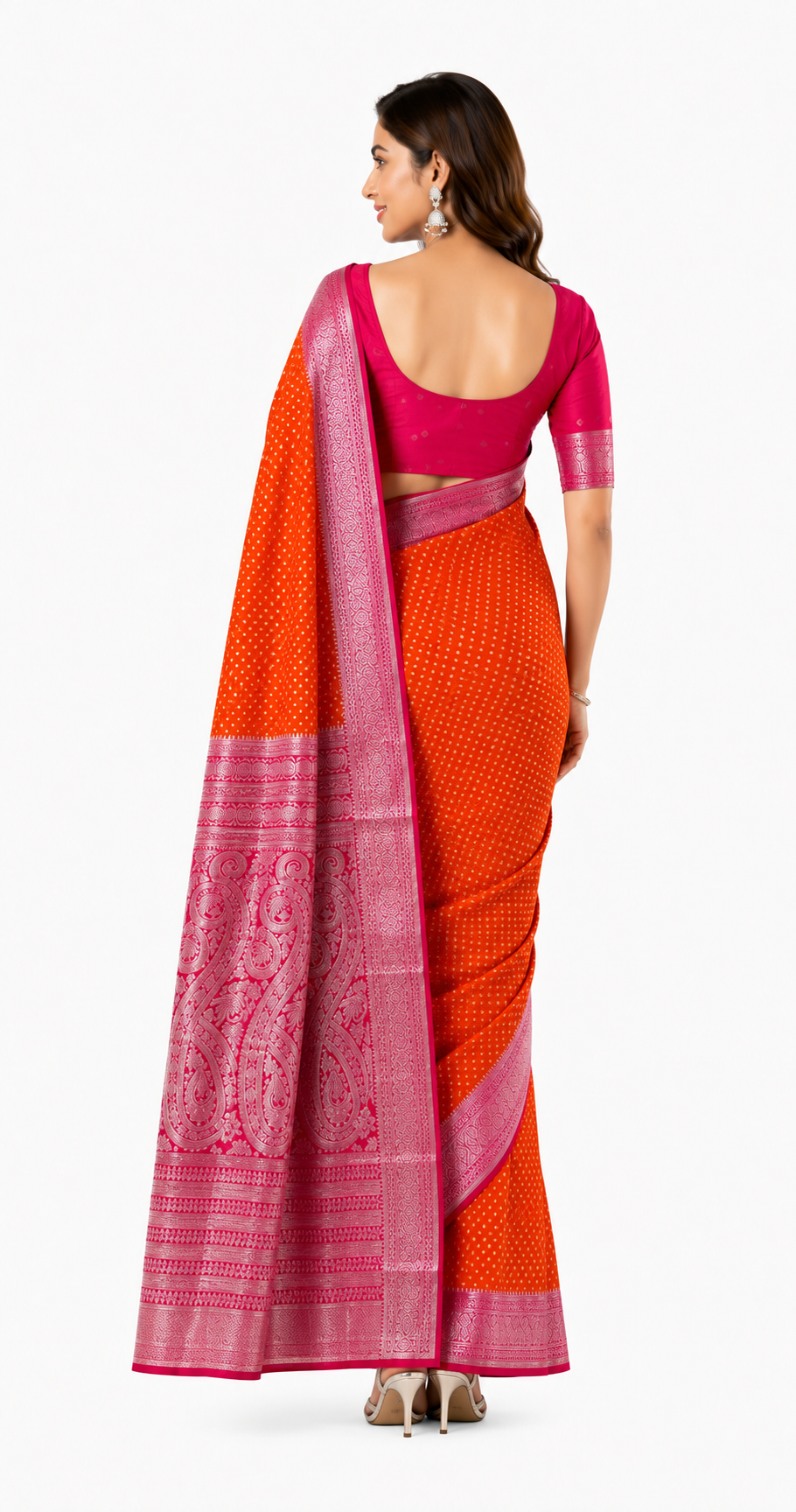 Crepe-Orange Red Saree