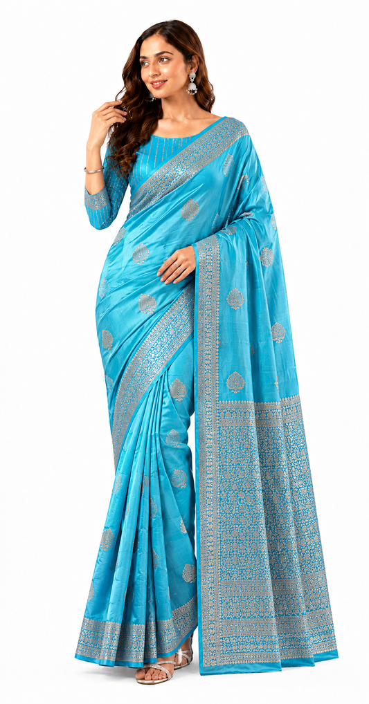 Silk-Turquoise Blue Saree