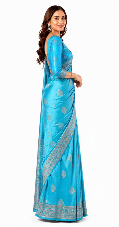 Raw Silk-Turquoise Blue Saree