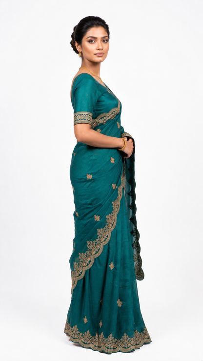 Soft Organza Silk-Deep Emerald Green Saree