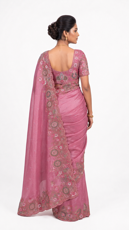 Tissue Organza Silk- Dusty Rose Pink Saree