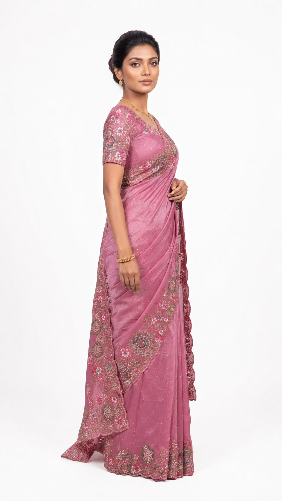 Tissue Organza Silk- Dusty Rose Pink Saree