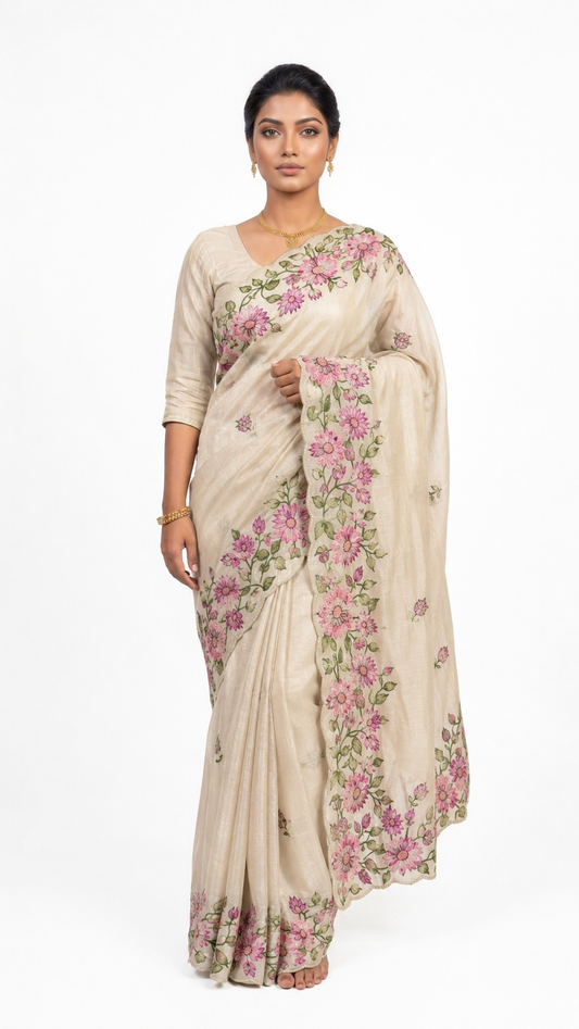 Soft Organza- Ivory Beige Saree