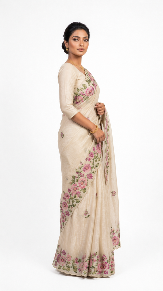 Soft Organza- Ivory Beige Saree
