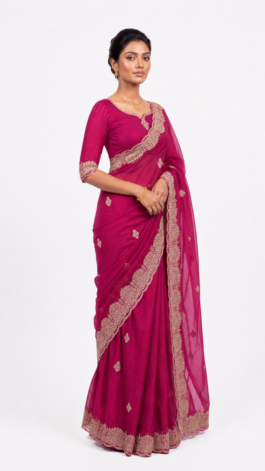 Soft Organza-Royal Magenta Pink Saree