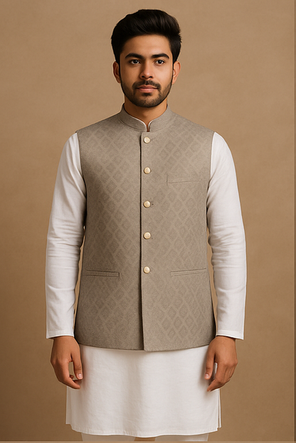 Stone Mist Diamond Jacquard Custom Waistcoat