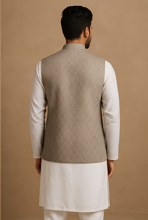Stone Mist Diamond Jacquard Custom Waistcoat