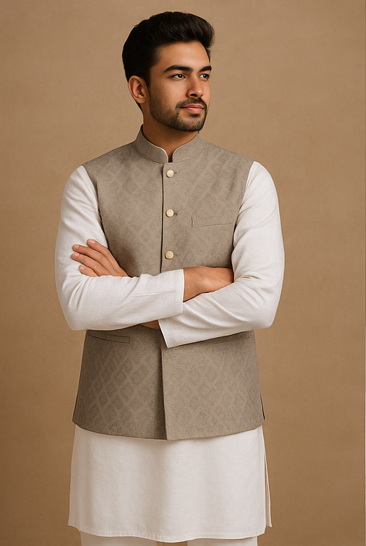 Stone Mist Diamond Jacquard Custom Waistcoat