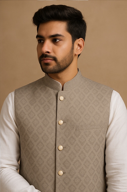 Stone Mist Diamond Jacquard Custom Waistcoat