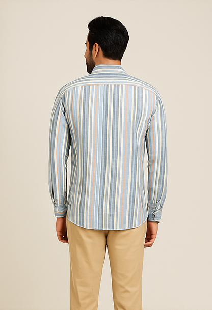 Sky Blue Multi-Stripe Cotton Shirt