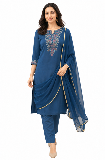 Women Printed Regular Kurta Set- Teal Blue