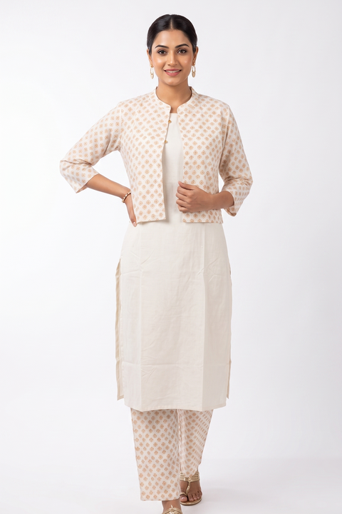Kurta Set Jacket -Women- White Classic