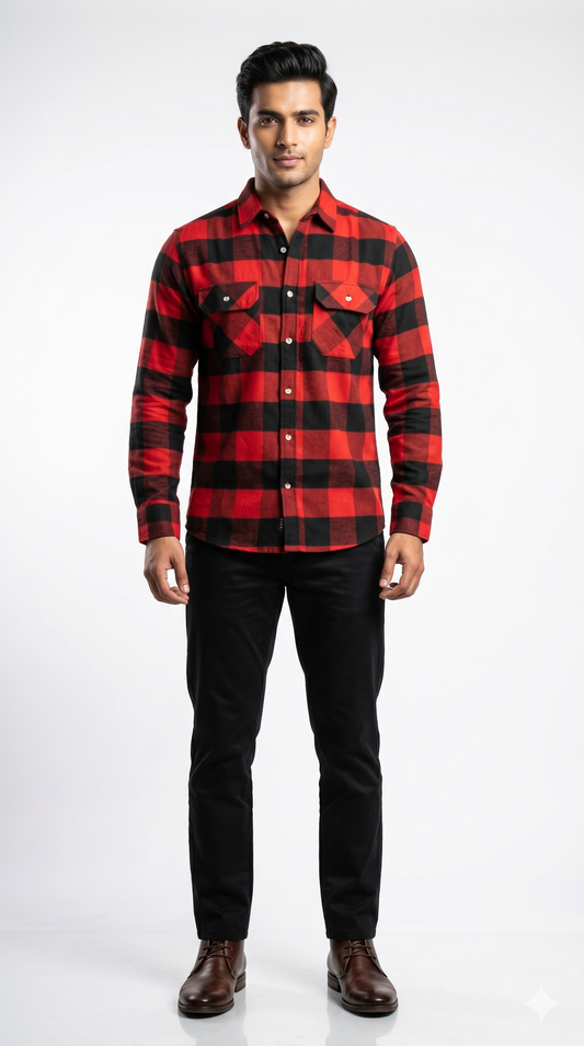 Men Everyday Red Checkered