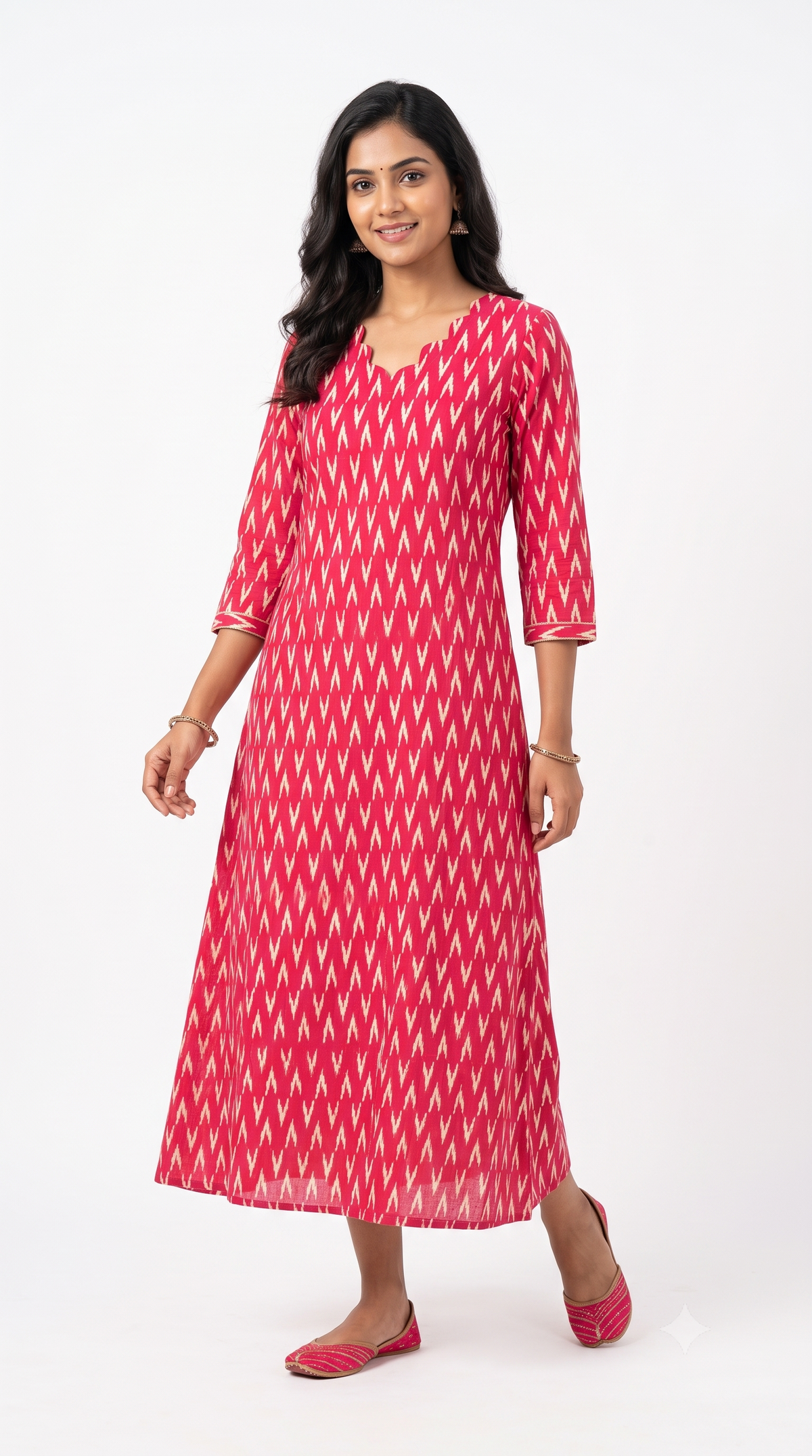Pink Ikat Print Anarkali Kurti