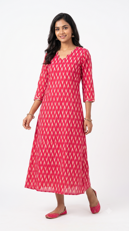 Pink Ikat Print Anarkali Kurti
