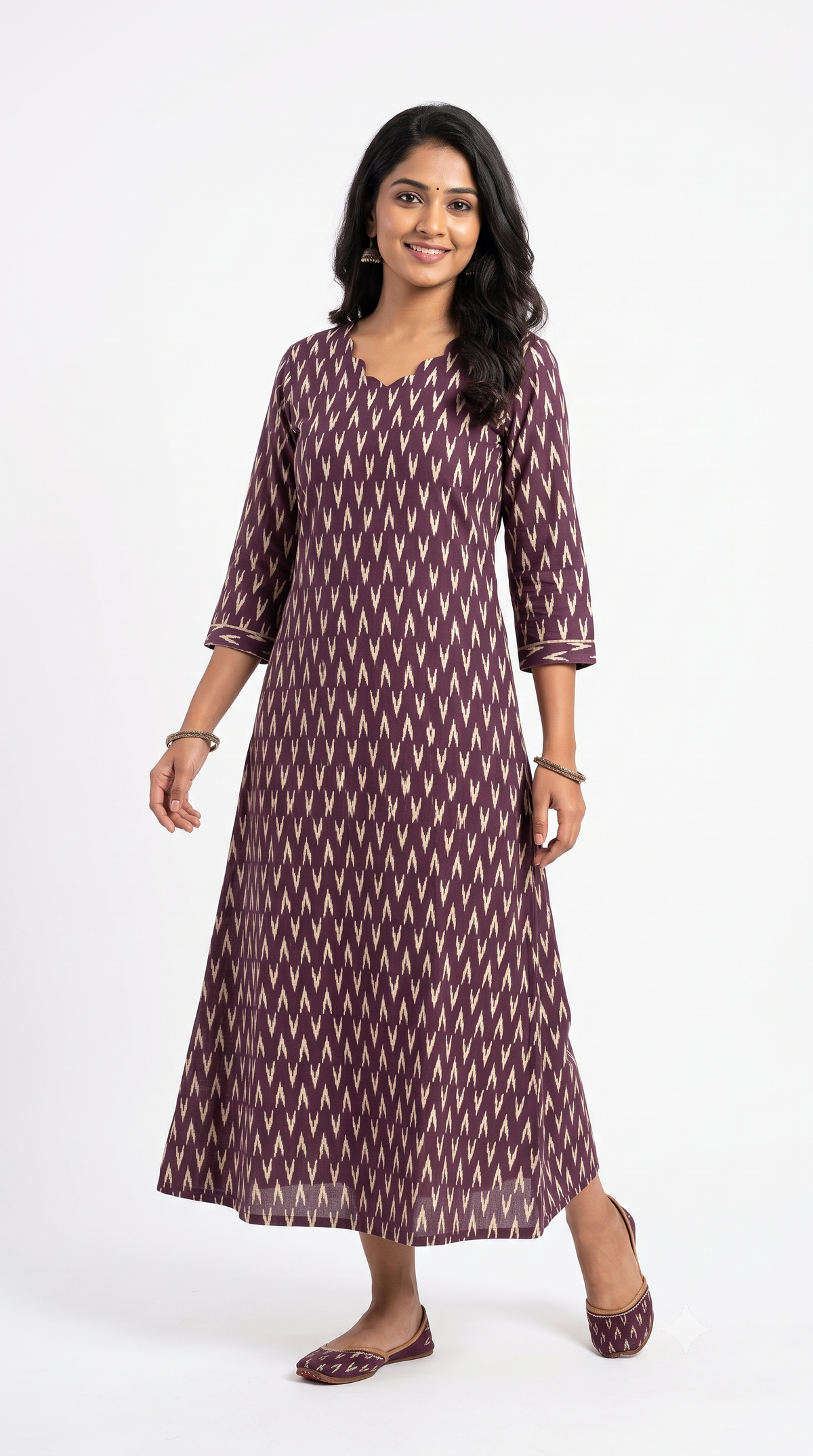 Wine Purple Ikat Print Anarkali Kurti