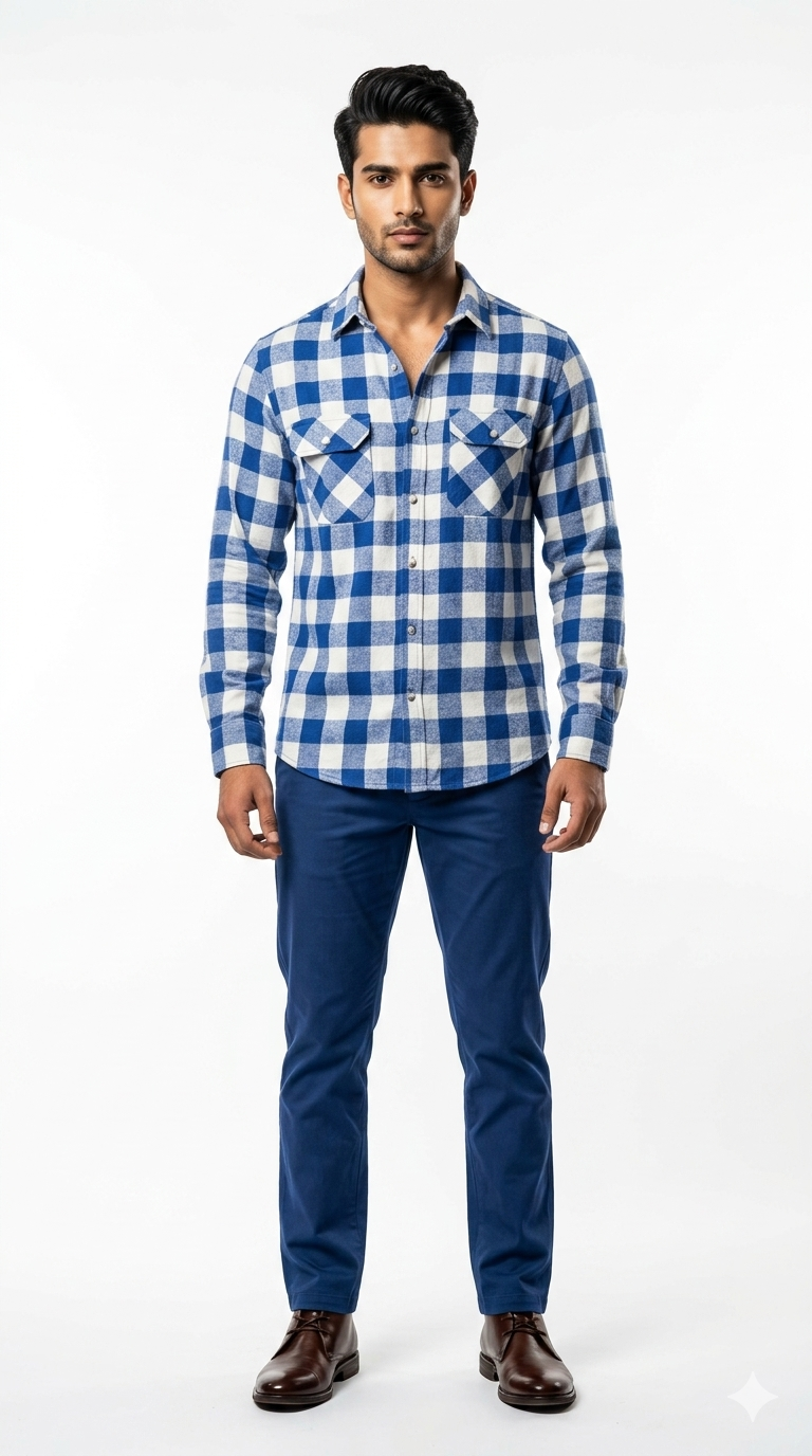 The Royal Blue & White Block Check Shirt