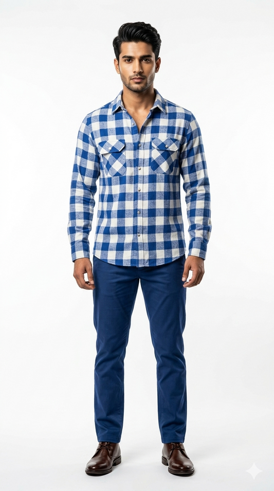 The Royal Blue & White Block Check Shirt