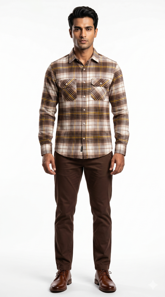 Men's Brown Plaid Flannel Shirt