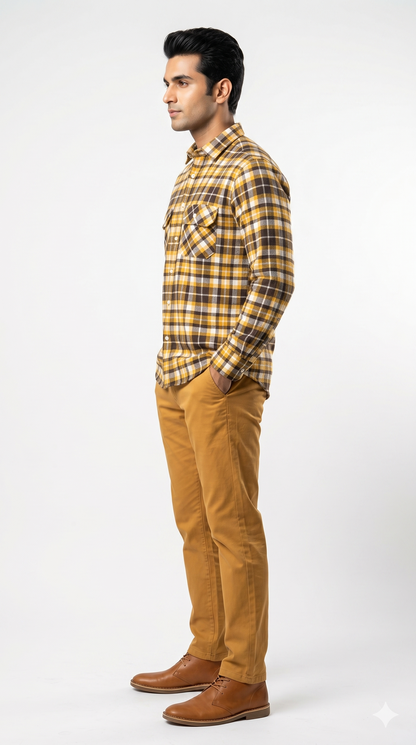Men's Mustard Yellow Plaid Flannel Shirt
