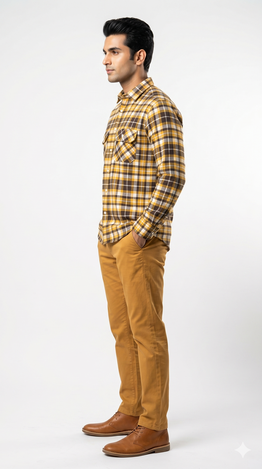 Men's Mustard Yellow Plaid Flannel Shirt